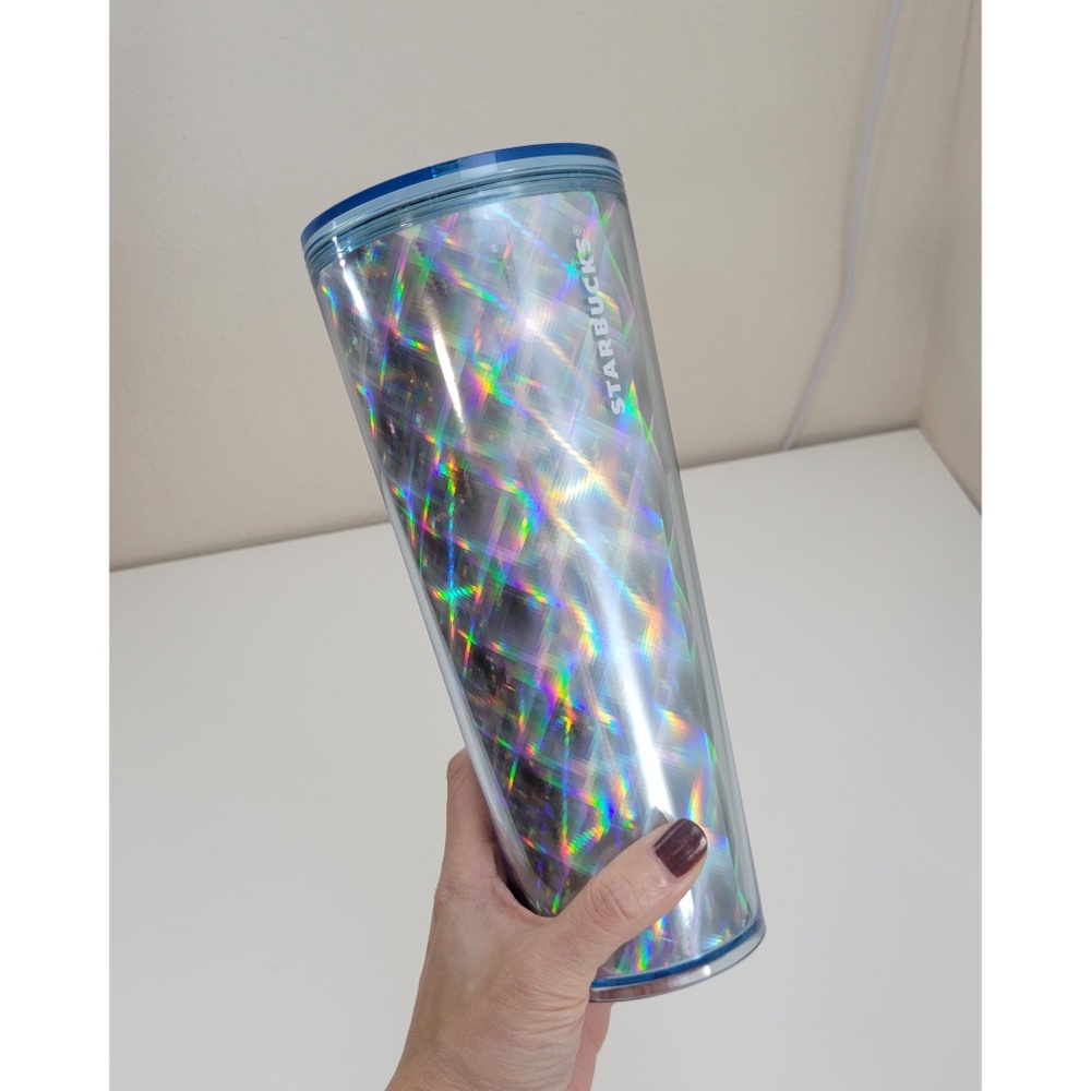 Starbucks Holographic Prism Diamond Tumbler 24oz Venti Blue Lid NO STRAW